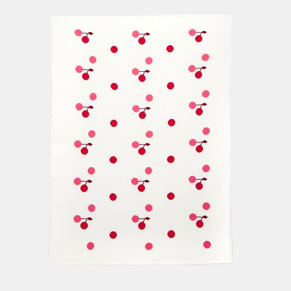 NWOT 100% Cotton Cherry Pattern 30" x 40" Baby Blanket by Jacadi Paris